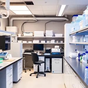 A collaborative wet laboratory for life sciences startups in Maine, showcasing advanced scientific equipment.