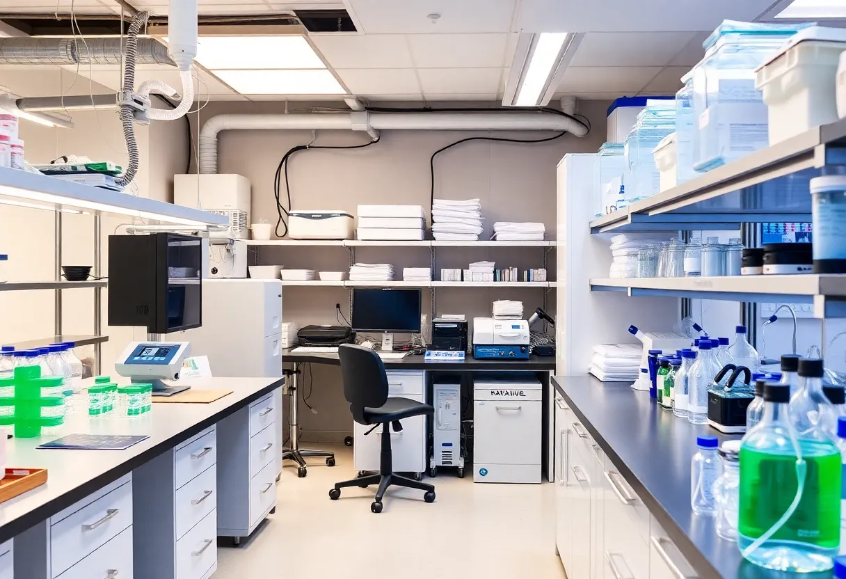 A collaborative wet laboratory for life sciences startups in Maine, showcasing advanced scientific equipment.