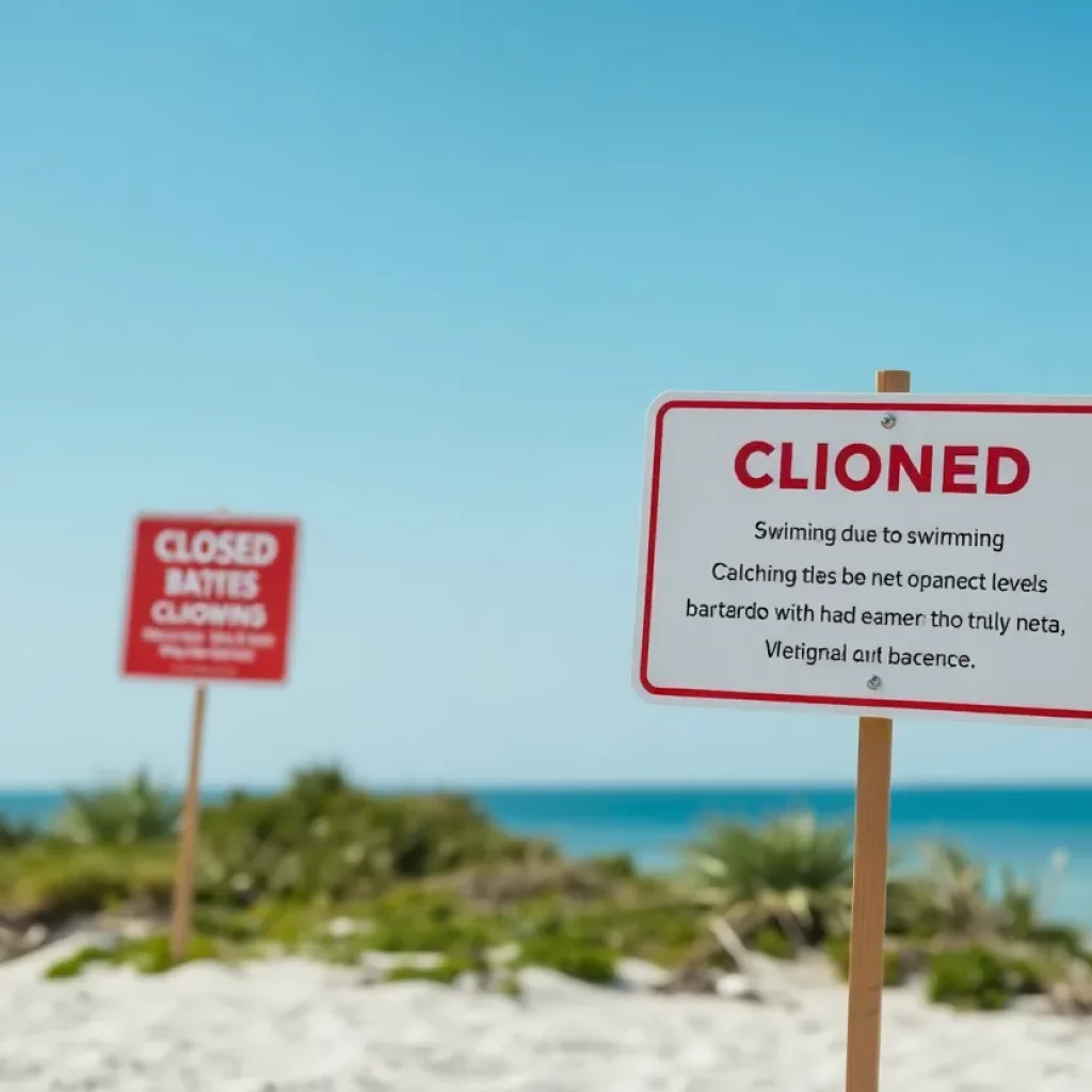Closed beach warning sign in Massachusetts