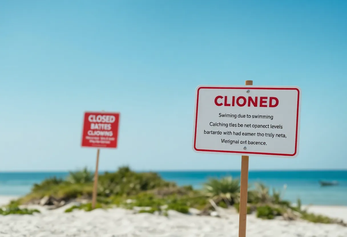 Closed beach warning sign in Massachusetts