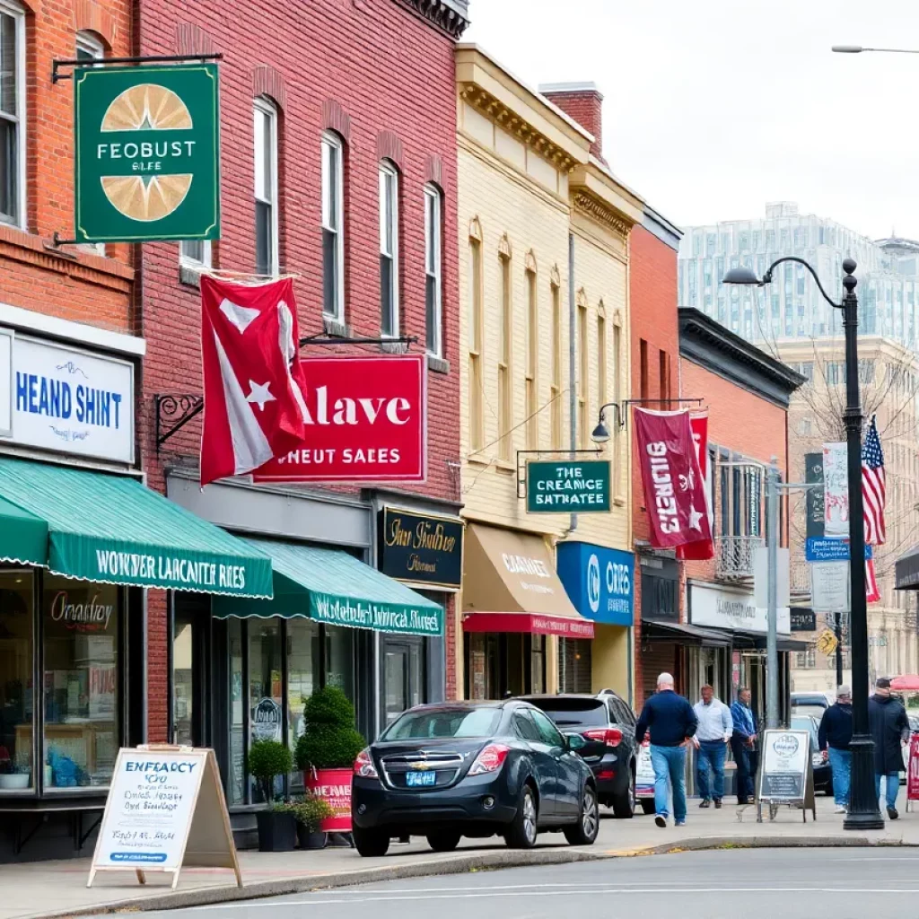 A vibrant Massachusetts business district illustrating economic activity.