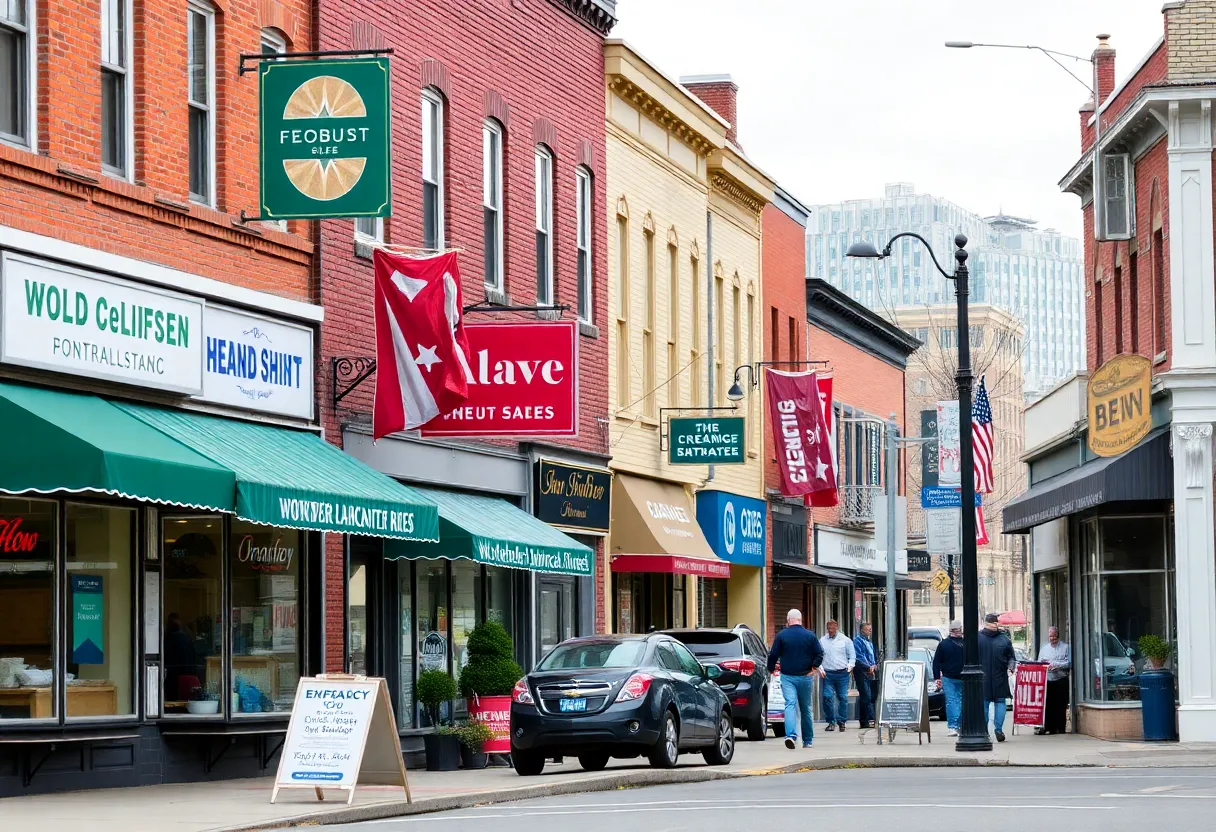 A vibrant Massachusetts business district illustrating economic activity.