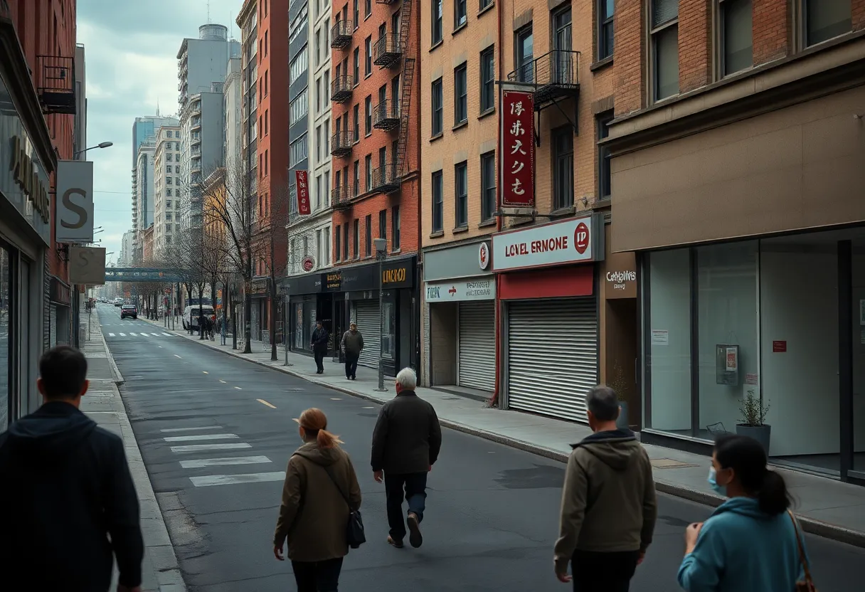 Empty streets and closed shops representing economic decline in Massachusetts