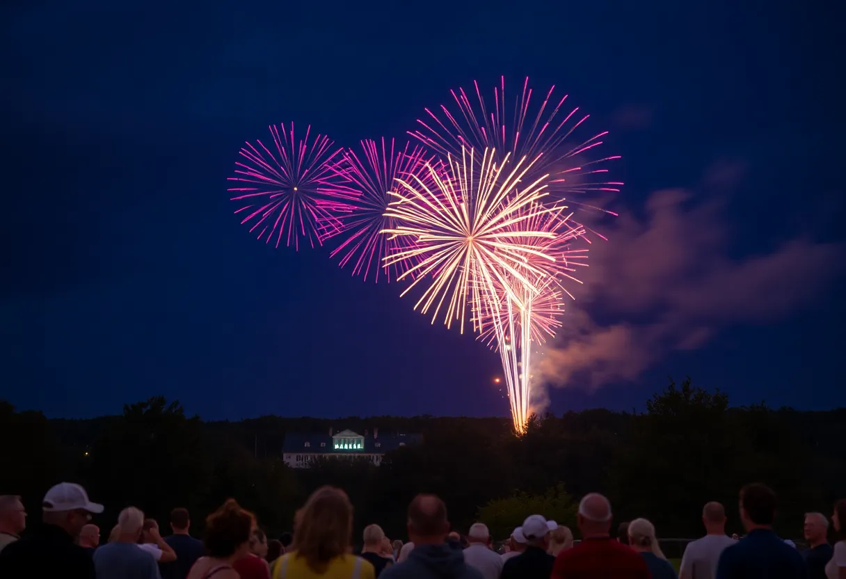 Colorful fireworks light up the night sky in Massachusetts.