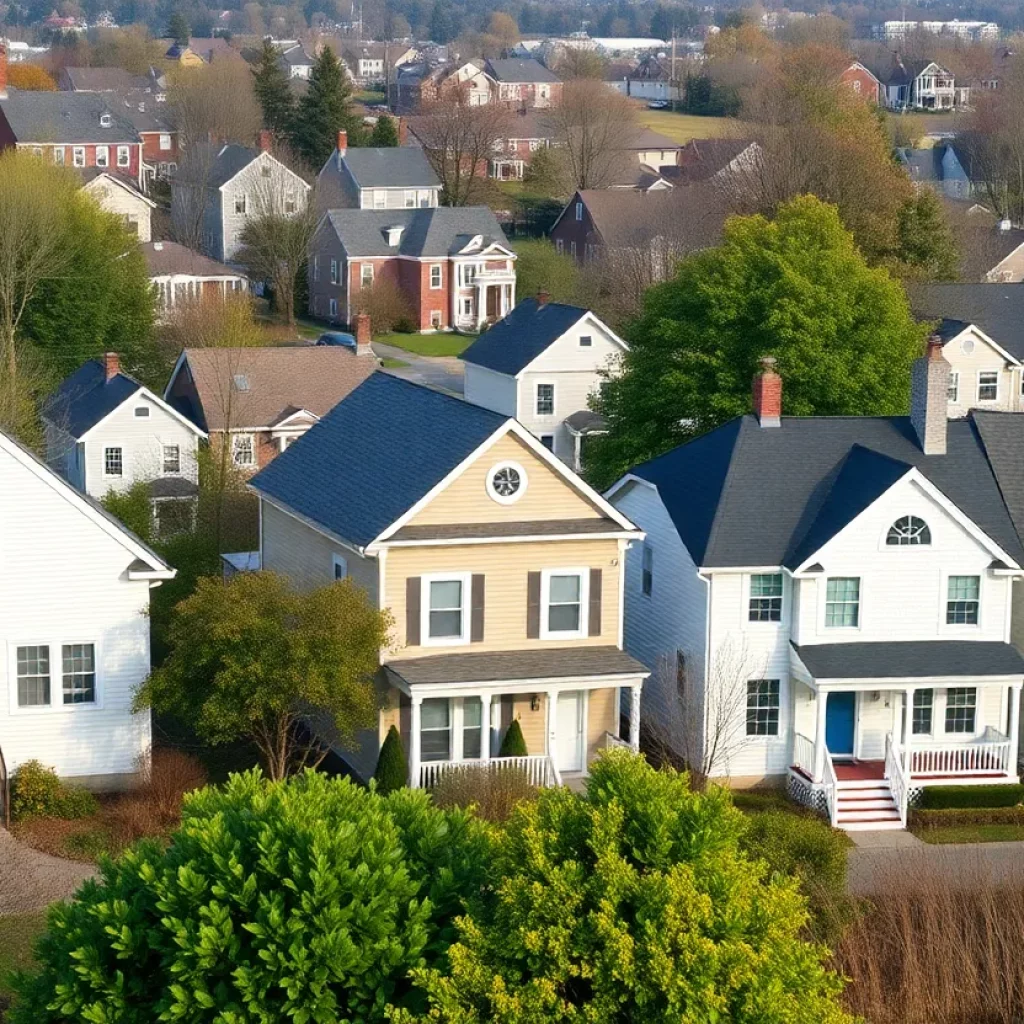 Aerial view of diverse housing types in Massachusetts