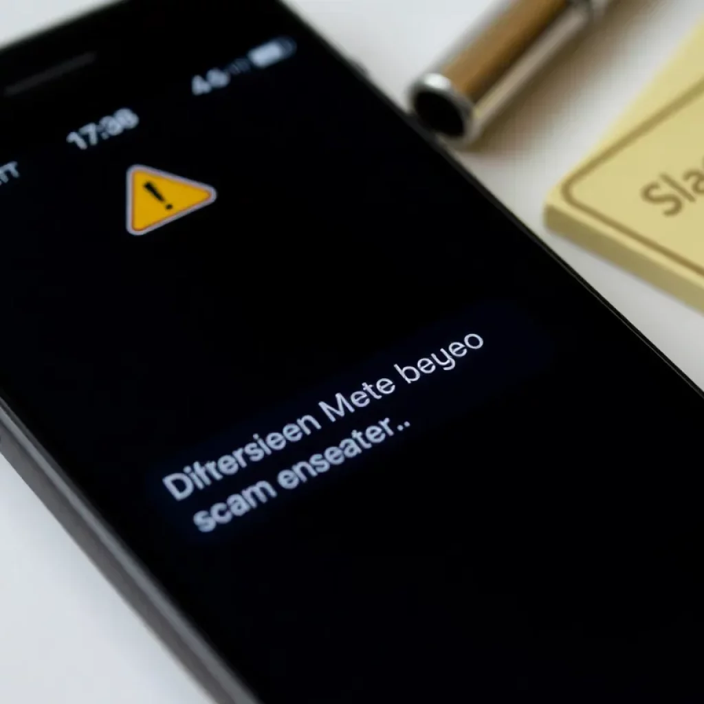 Illustration of a smartphone showing a scam text message
