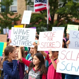 Community members rallying for support outside Milford High School