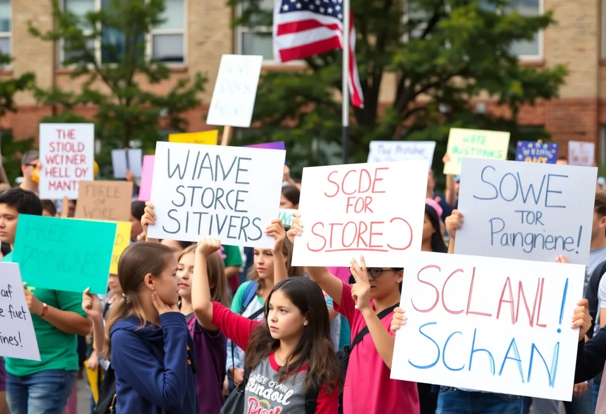 Community members rallying for support outside Milford High School
