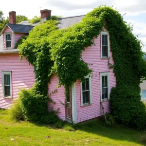 Deteriorating Pink House in Newburyport, Massachusetts