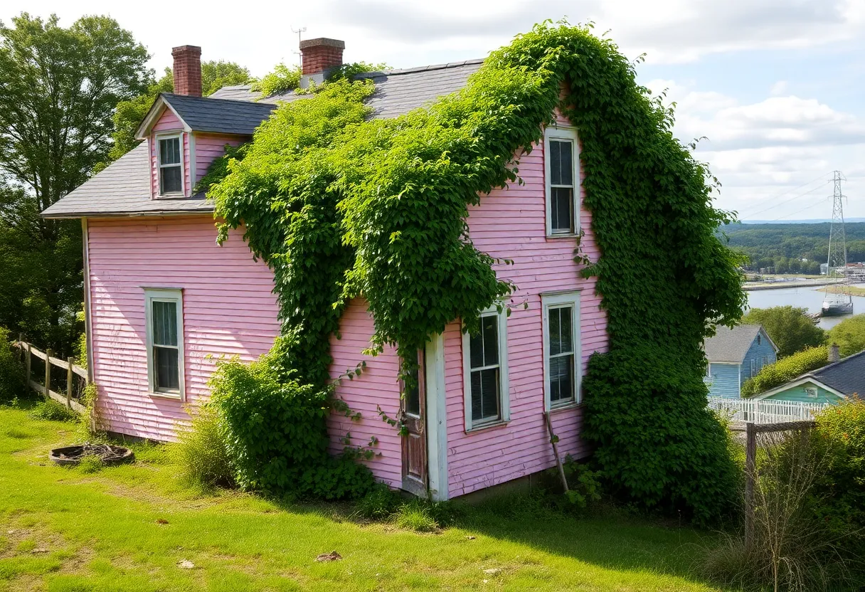 Deteriorating Pink House in Newburyport, Massachusetts