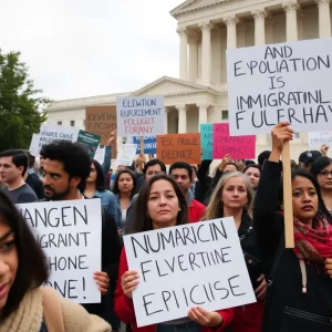Crowd protesting against immigration enforcement in Massachusetts