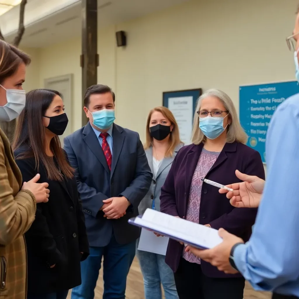 Public health official engaging the community about vaccine policies in Massachusetts.