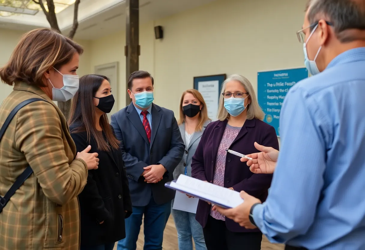 Public health official engaging the community about vaccine policies in Massachusetts.