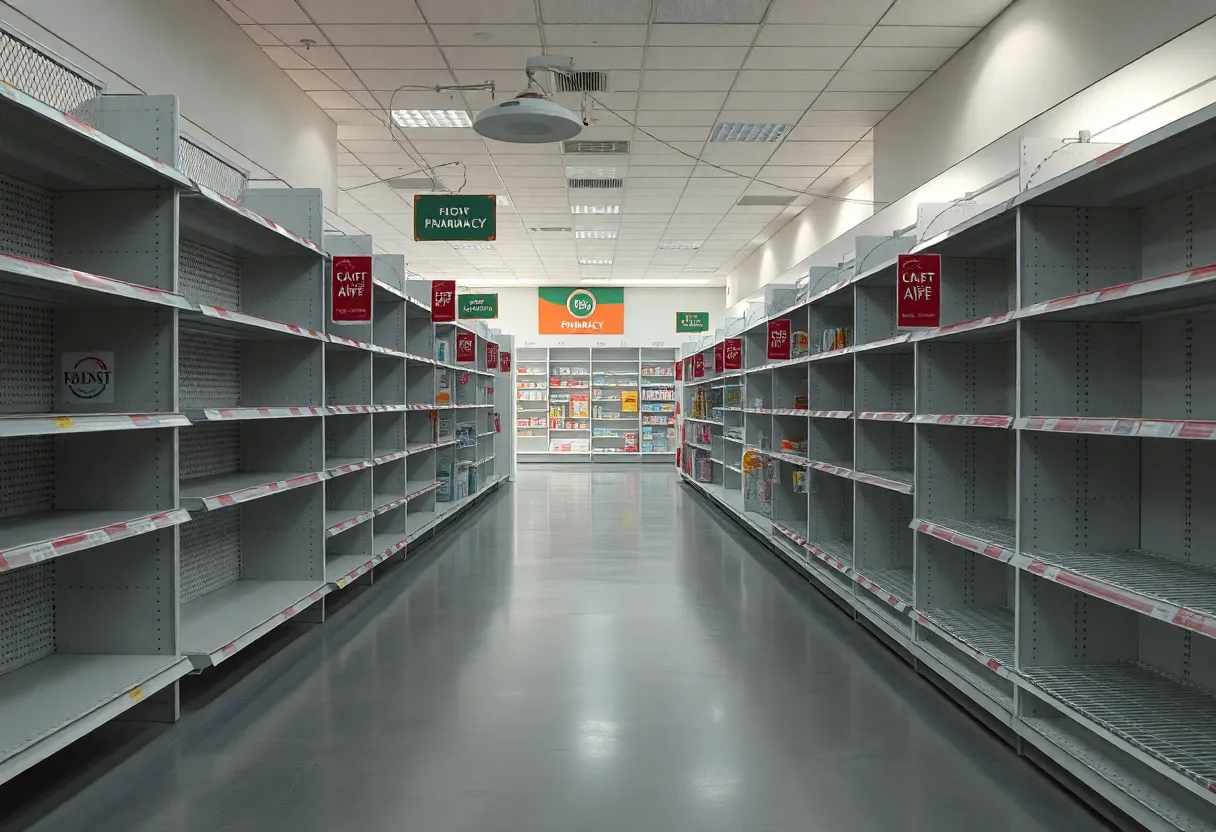 Empty pharmacy aisle due to Rite Aid store closure