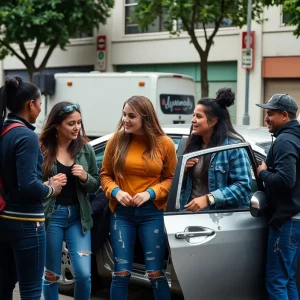 Three women vandalizing a car in Roxbury