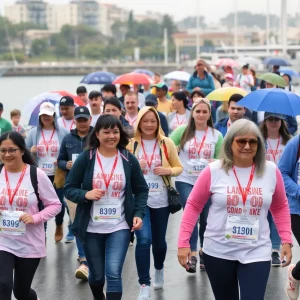 Participants walking in the Boston Walk MS event in the rain.