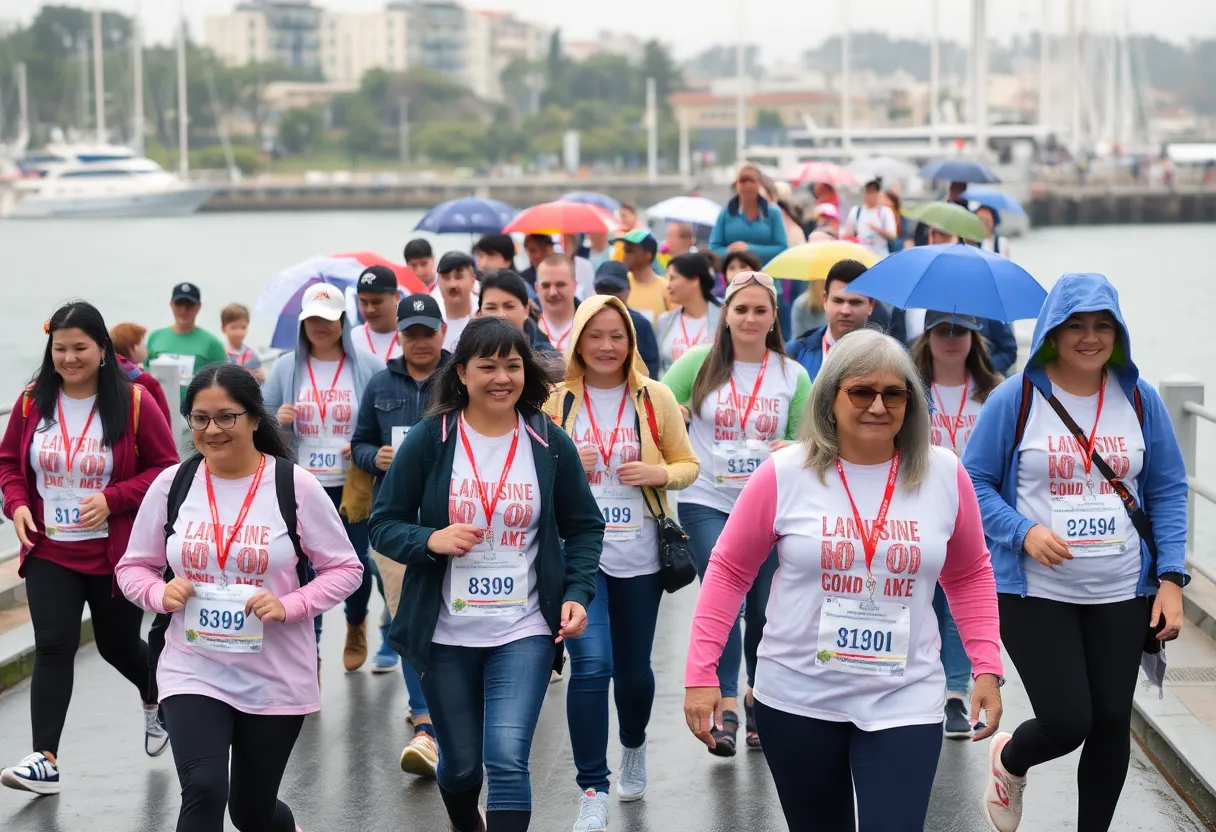 Participants walking in the Boston Walk MS event in the rain.