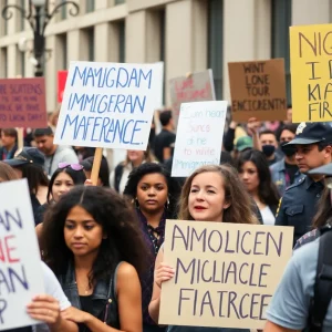 Protesters gather in Worcester opposing ICE actions.
