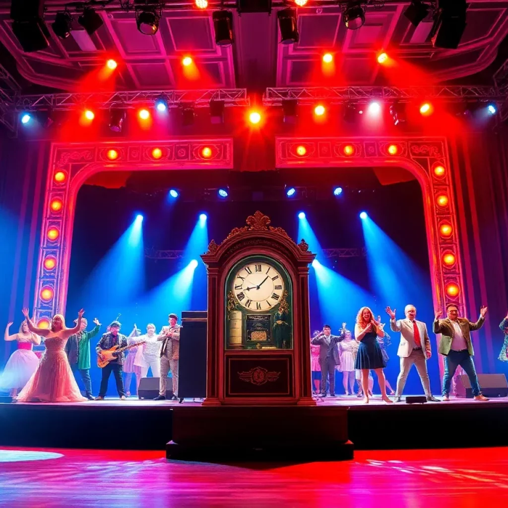 Stage set for Back to the Future Musical with vibrant colors