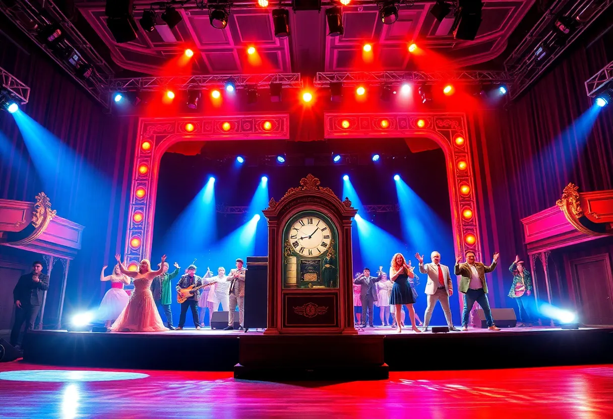 Stage set for Back to the Future Musical with vibrant colors