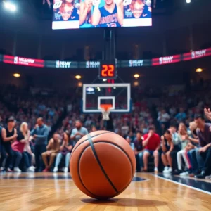 Fans cheering at a basketball game on the court
