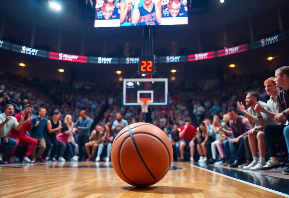 Fans cheering at a basketball game on the court