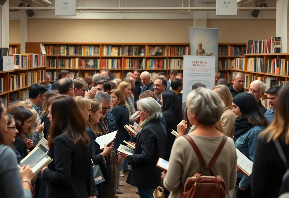 Authors engaging with an audience during a literary event in Boston