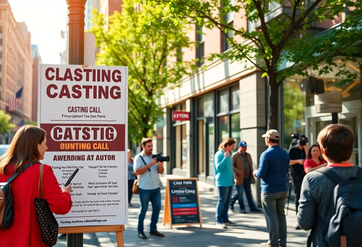 Casting call scene in Boston with actors auditioning outdoors