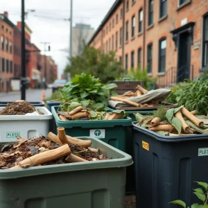 City compost bins in Boston for food waste drop-off.