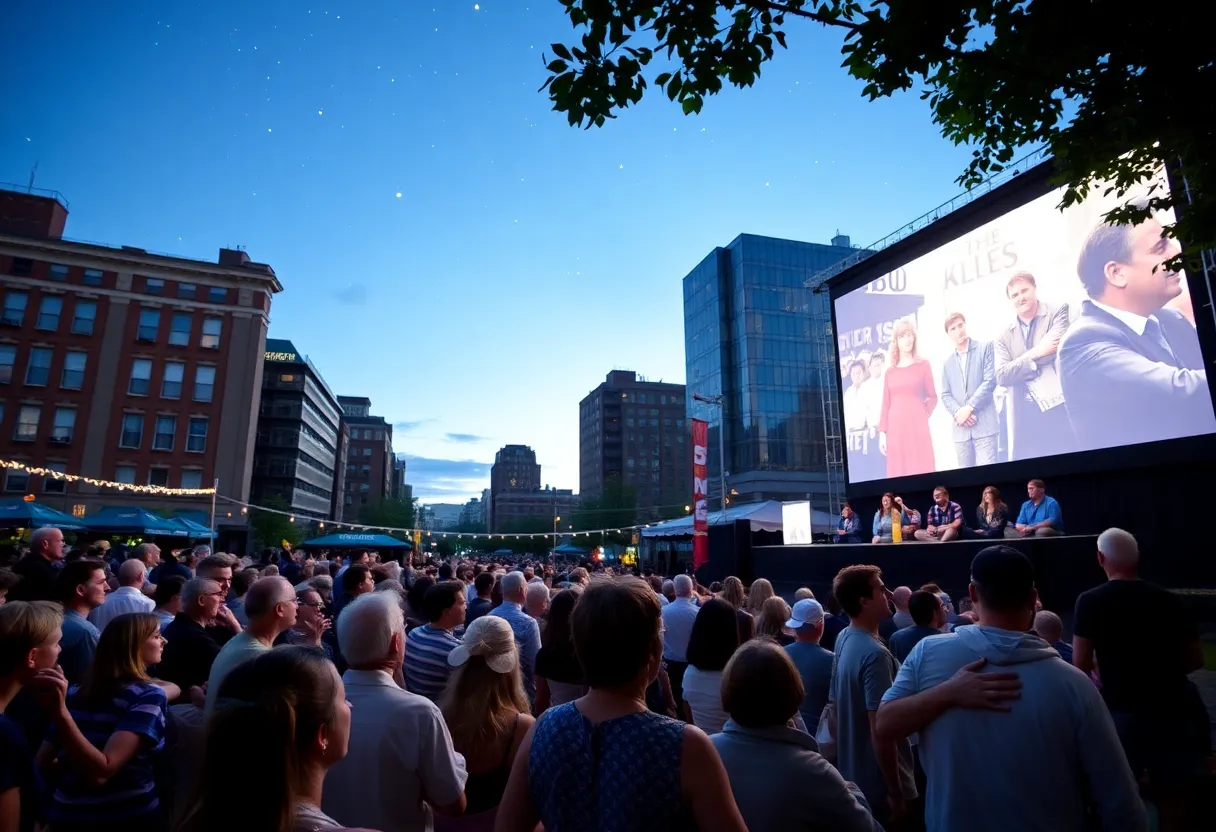 A crowd enjoying a film screening in Boston's outdoor venue