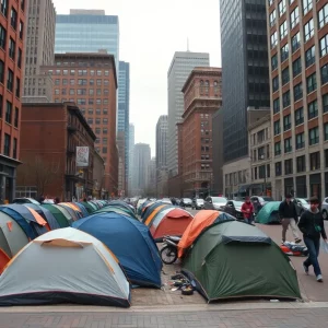 Urban Boston streets depicting homelessness and community efforts