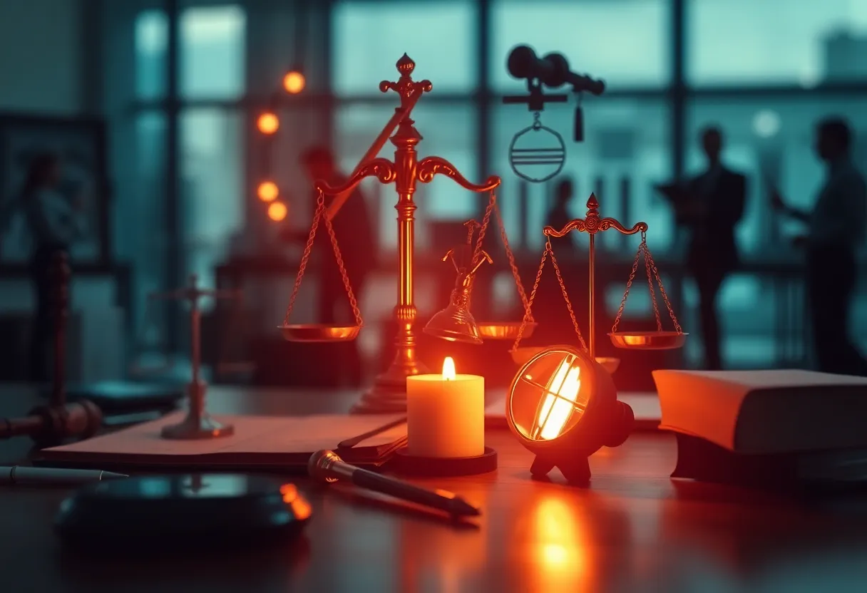 Illustration of an investigation theme with justice symbolism.