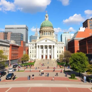 A view of Boston city landscape with focus on government buildings