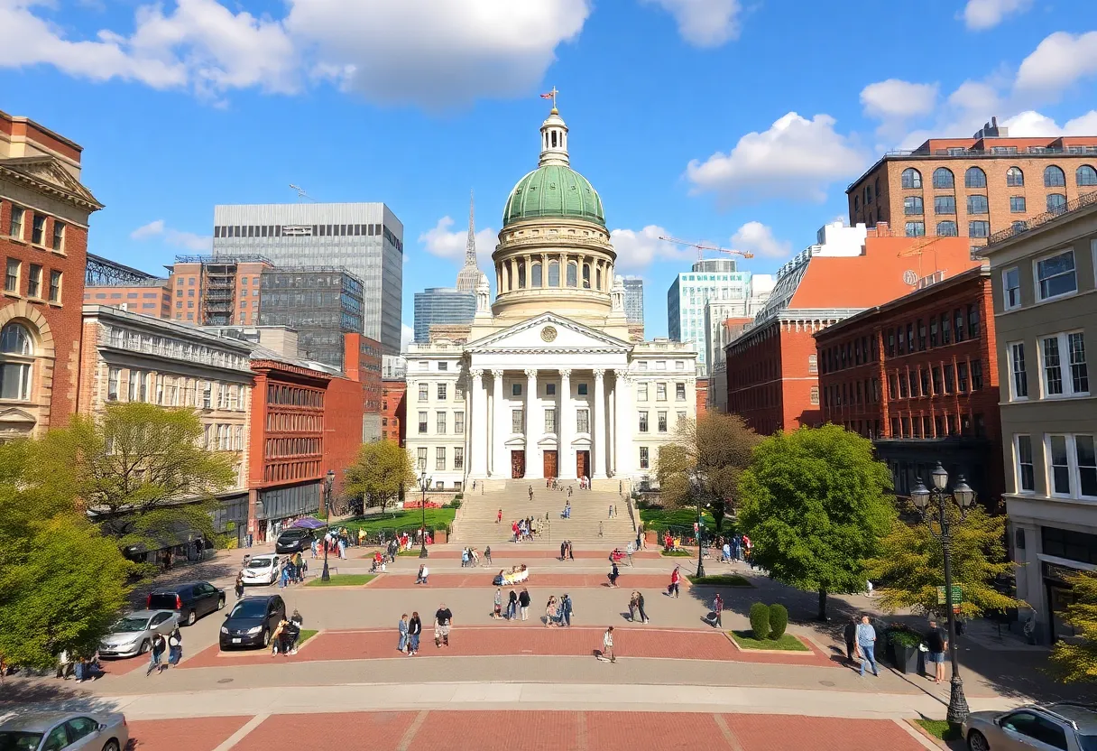 A view of Boston city landscape with focus on government buildings