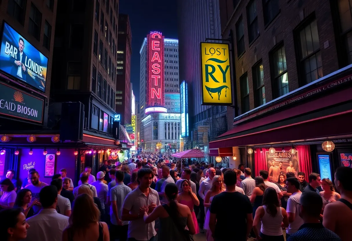People enjoying the Boston nightlife, dancing and listening to live music in various venues.