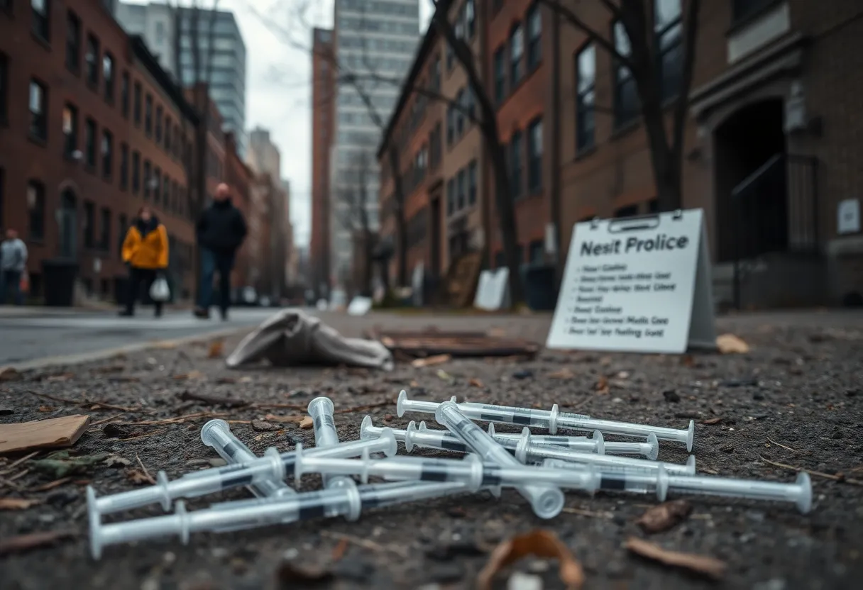 Boston neighborhood impacted by opioid crisis with discarded needles