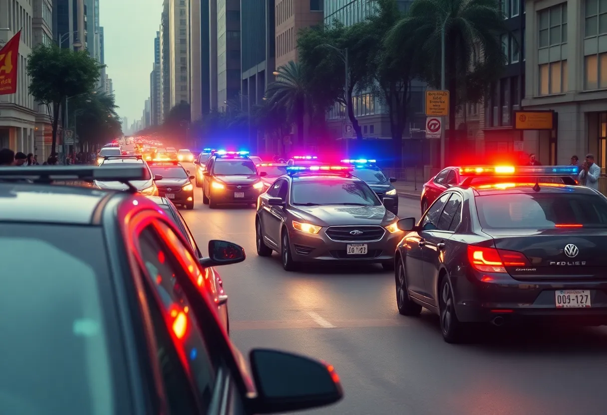 Police cars pursuing a stolen vehicle in a busy Boston street