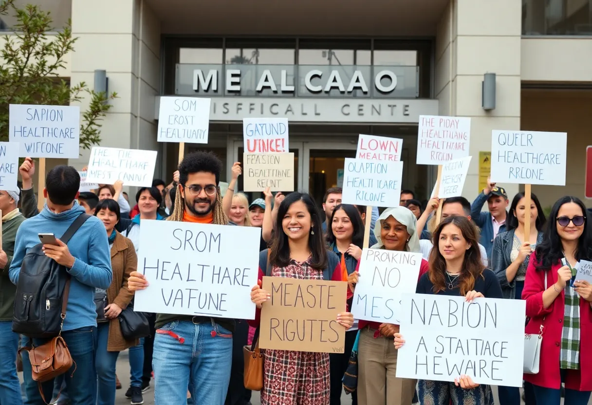 Protesters rallying outside Boston Medical Center against healthcare cuts