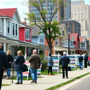 Vibrant real estate market scene in Boston with homes for sale