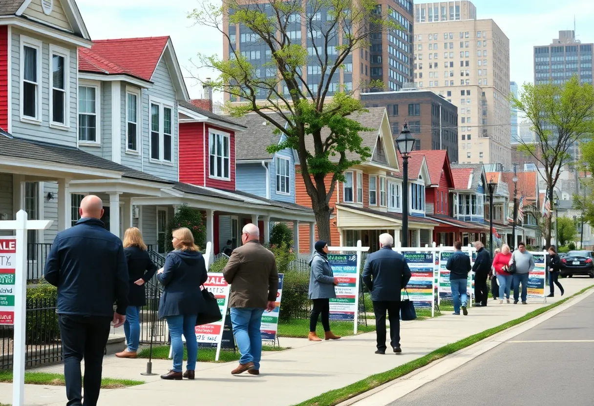 Vibrant real estate market scene in Boston with homes for sale