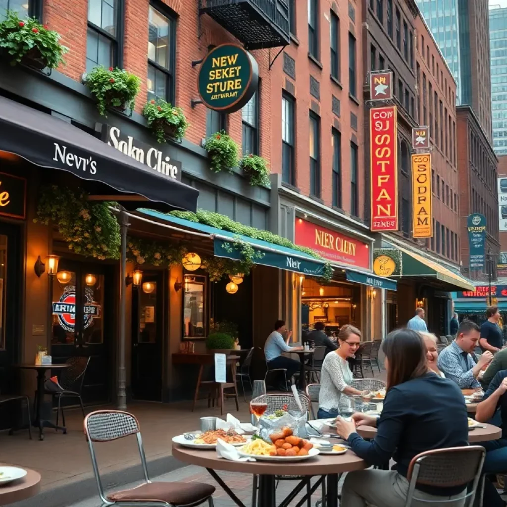 Outdoor dining scene with new Boston restaurants