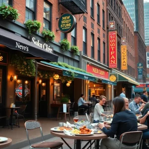 Outdoor dining scene with new Boston restaurants