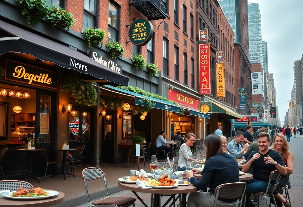 Outdoor dining scene with new Boston restaurants
