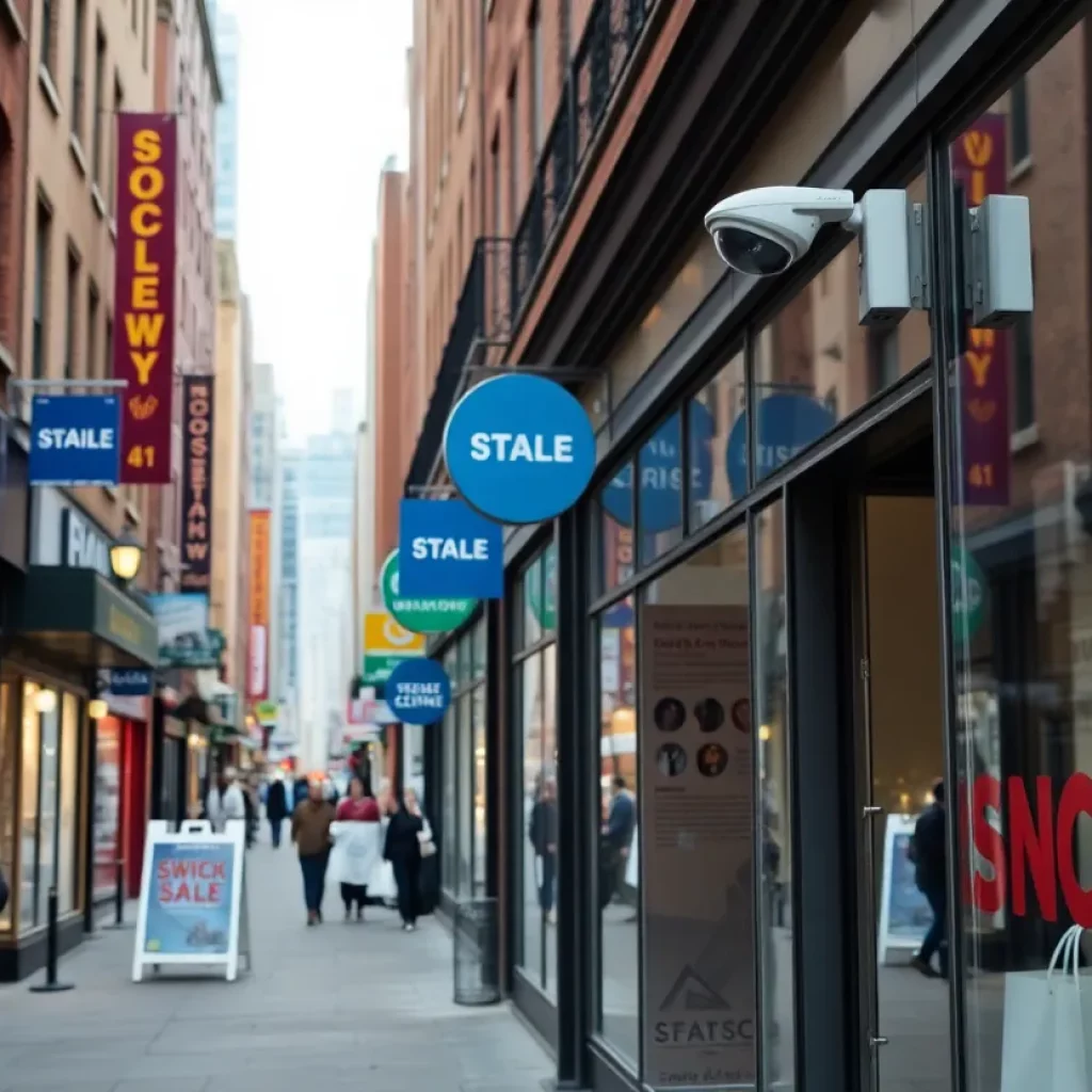 Retail shops in Boston showing security measures against shoplifting