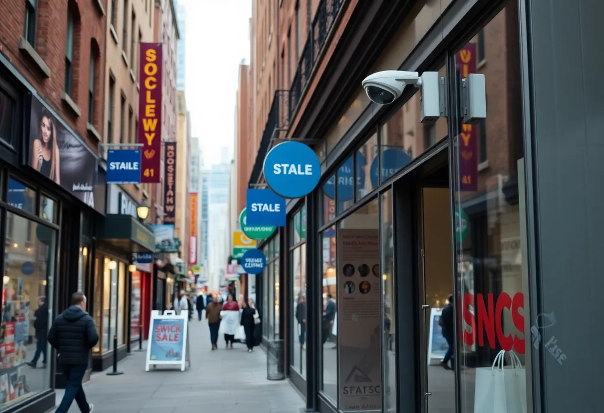 Retail shops in Boston showing security measures against shoplifting