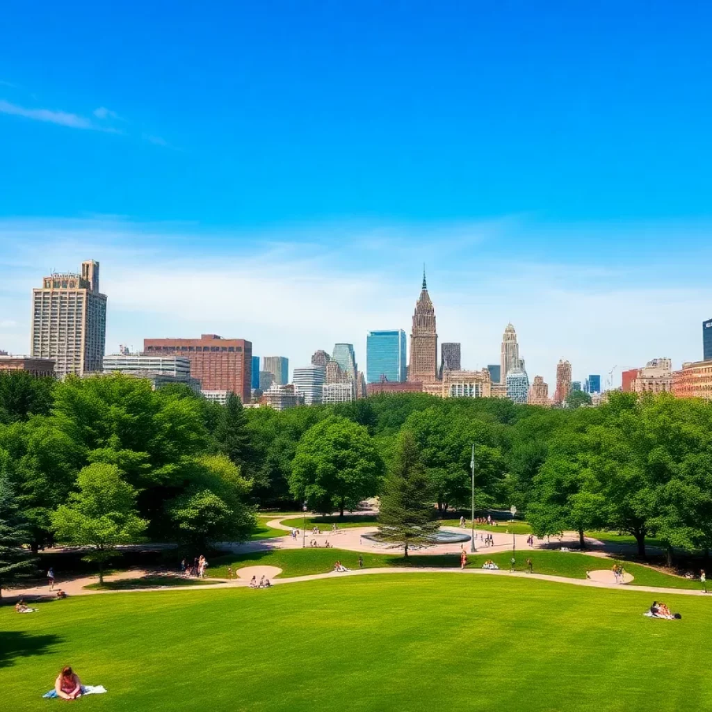 People enjoying a summer day in Boston park