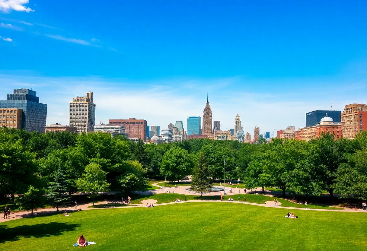 People enjoying a summer day in Boston park