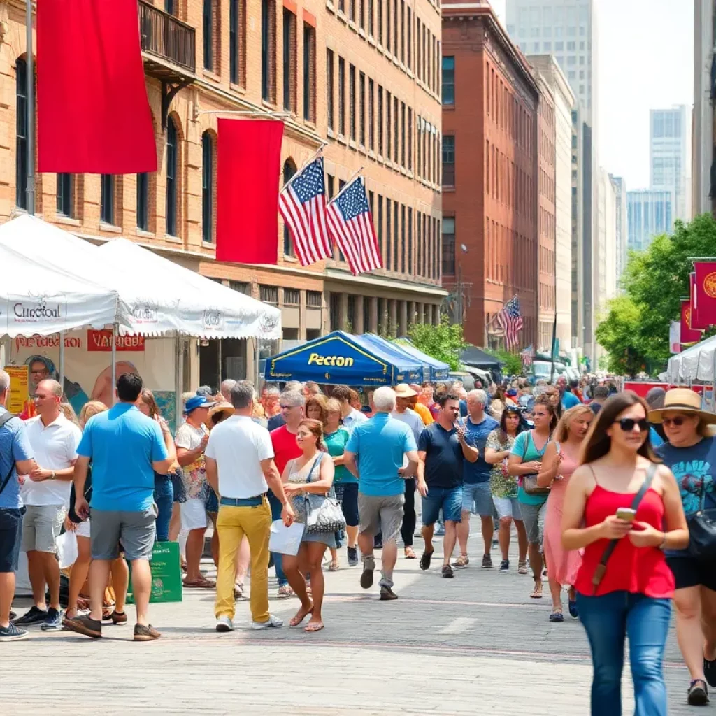 People enjoying summer events in Boston with activities and food stalls