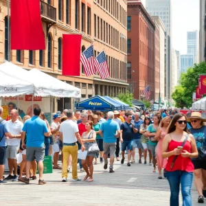 People enjoying summer events in Boston with activities and food stalls
