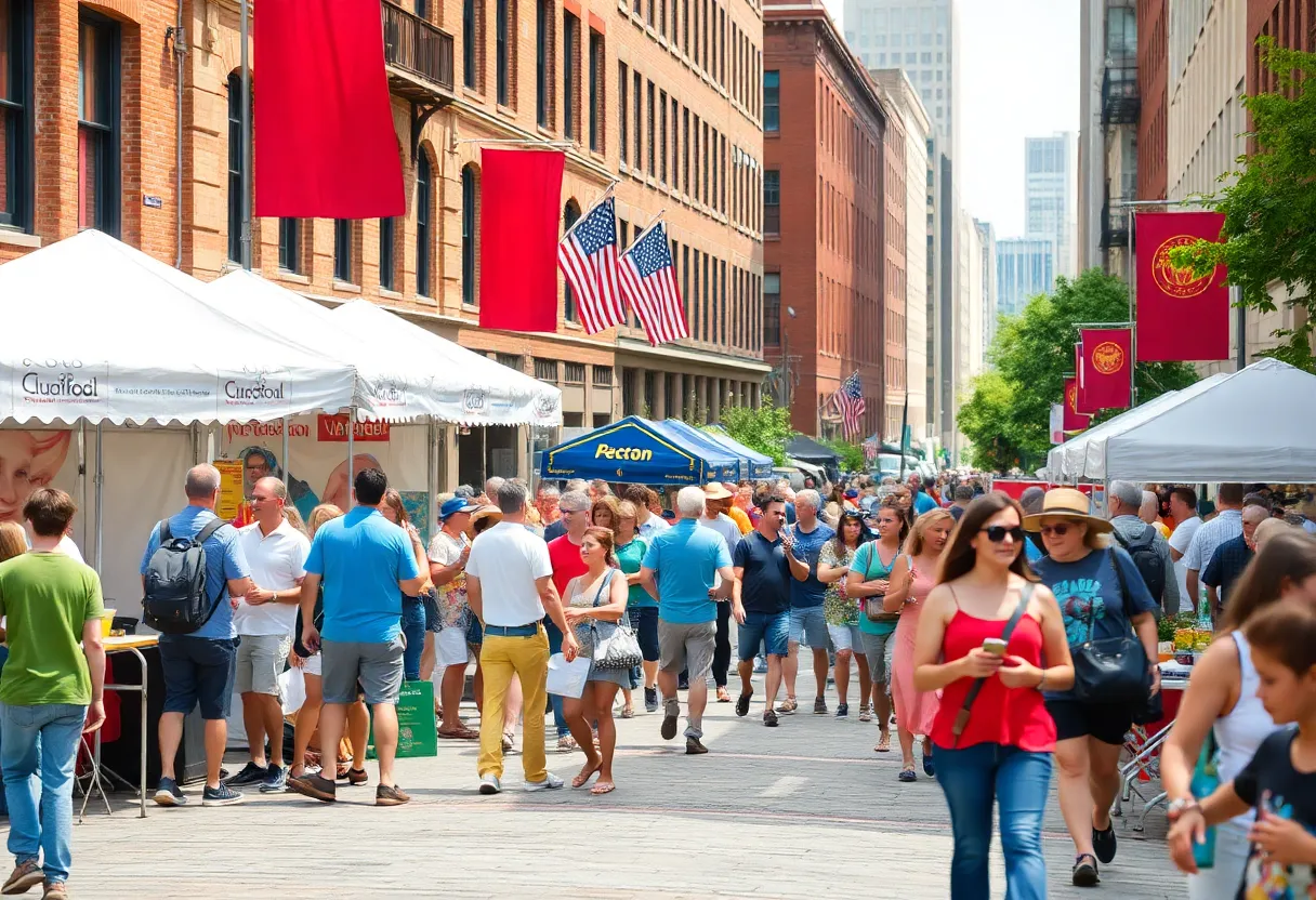 People enjoying summer events in Boston with activities and food stalls